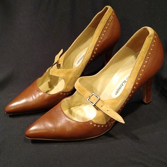 Manolo Blahnik brogue leather and suede pumps 37 - Picture 2 of 9